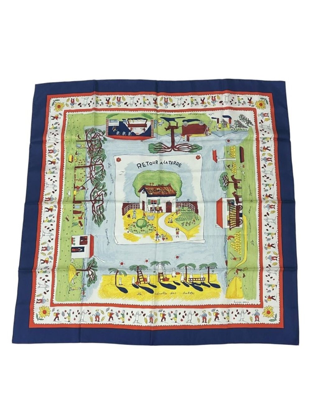 Hermes Silk Scarf Carre 90 Retour a la Terre Navy